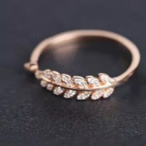 Women's Rose Gold   White Feather Rings Engagement Fine Jewelry